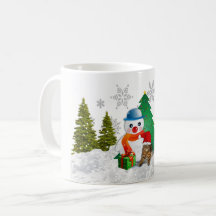 Cute Snögubbe och Julgran Coffee Mugg