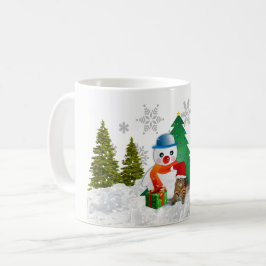 Cute Snögubbe och Julgran Coffee Mugg