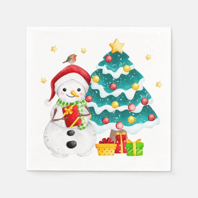 Cute Snögubbe och Julgran Pappersservett (Framsidan)