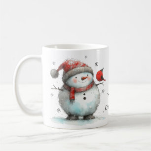 Cute Snögubbe och kardinal Red Bird Kaffemugg