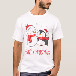 Cute Snögubbe och Penguin God jul T Shirt