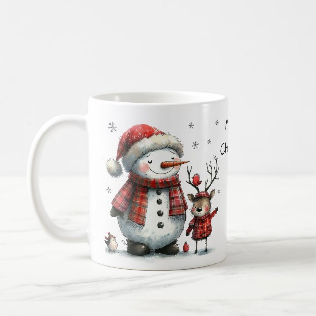 Cute Snögubbe och Reindeer Kaffemugg (Vänster)