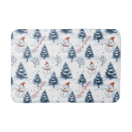 Cute Snögubbe och Snowy Träd God jul Badrumsmatta