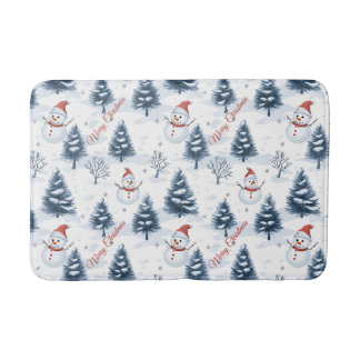 Cute Snögubbe och Snowy Träd God jul Badrumsmatta