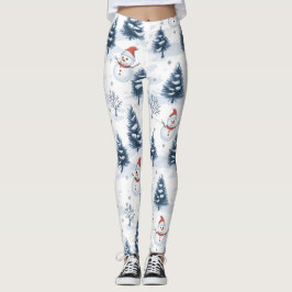 Cute Snögubbe och Snowy Träd Leggings