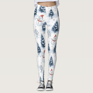 Cute Snögubbe och Snowy Träd Leggings