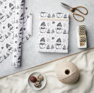 Cute Snögubbe och White Winter Presentpapper