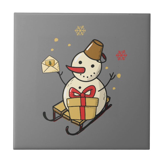 Cute Snögubbe på en slö Kakelplatta (Framsidan)