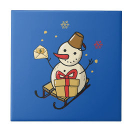 Cute Snögubbe på en slö Kakelplatta