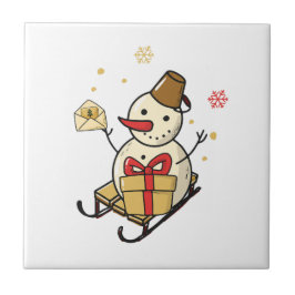 Cute Snögubbe på en slö Kakelplatta