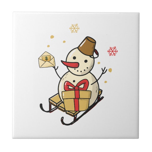 Cute Snögubbe på en slö Kakelplatta (Framsidan)