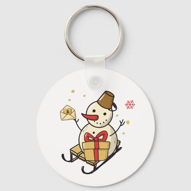 Cute Snögubbe på en slö Nyckelring (Framsida)