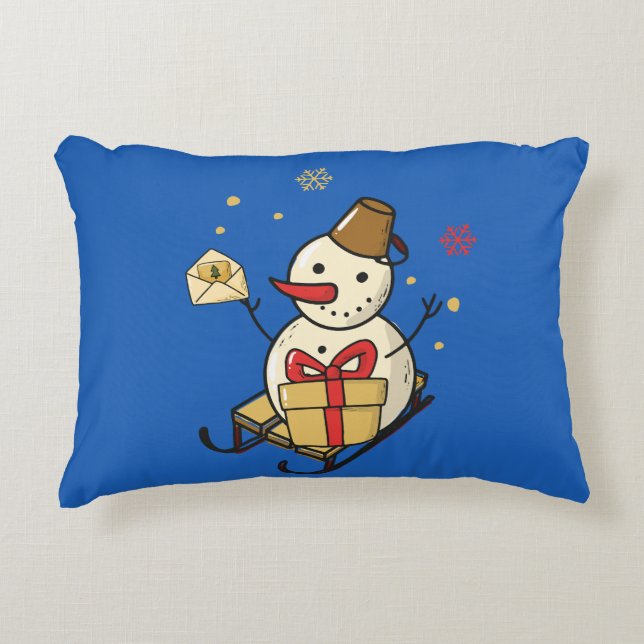 Cute Snögubbe på en slö Prydnadskudde (Framsidan)