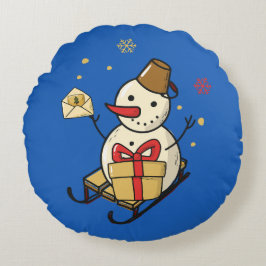 Cute Snögubbe på en slö Rund Kudde