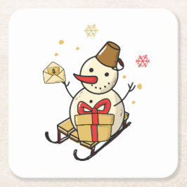 Cute Snögubbe på en slö Underlägg Papper Kvadrat