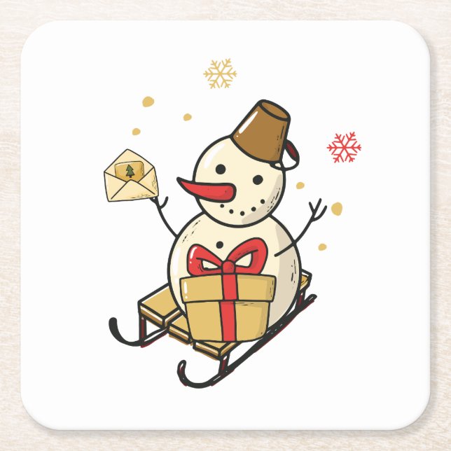 Cute Snögubbe på en slö Underlägg Papper Kvadrat (Framsidan)