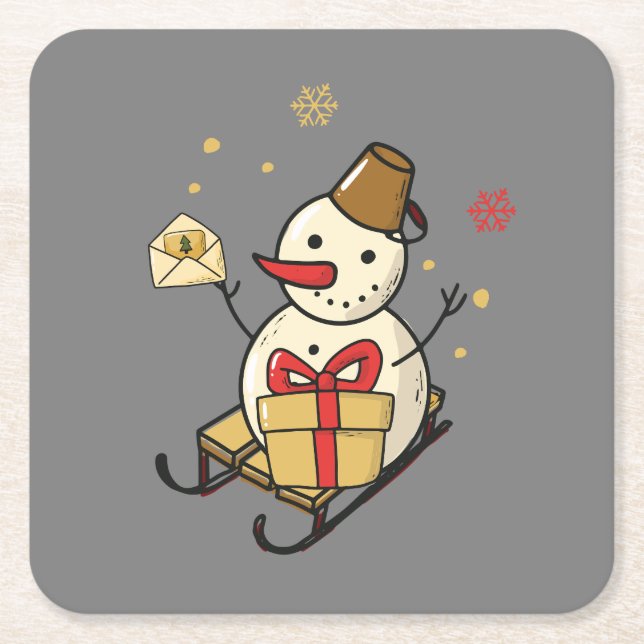 Cute Snögubbe på en slö Underlägg Papper Kvadrat (Framsidan)