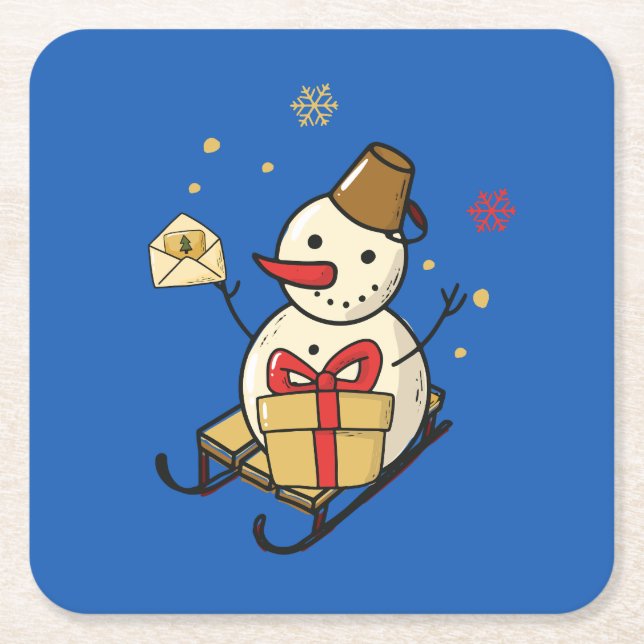 Cute Snögubbe på en slö Underlägg Papper Kvadrat (Framsidan)