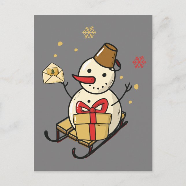 Cute Snögubbe på en slö Vykort (Framsida)
