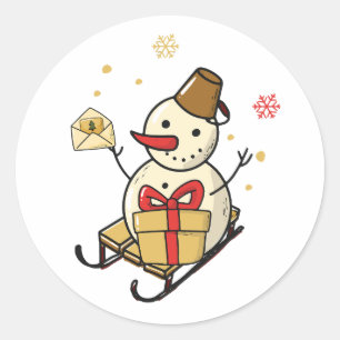 Cute Snögubbe på ett lätt, klassiskt, runt märke