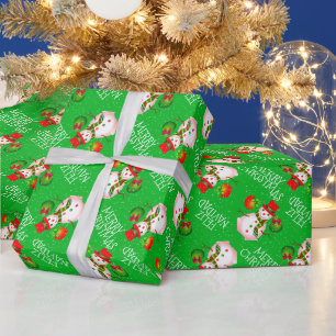 Cute Snögubbe på Festive GRÖNT eller Färg Presentpapper