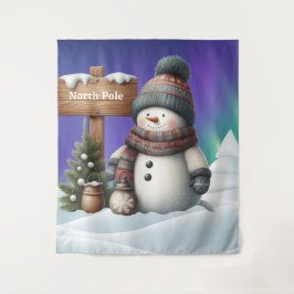 Cute snögubbe på Nordpolen med norra ljus