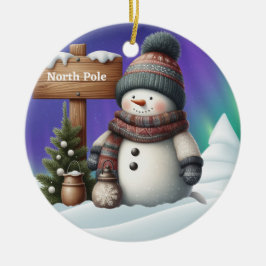 Cute snögubbe på Nordpolen med norra ljus Julgransprydnad Keramik