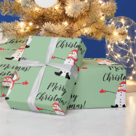 Cute Snögubbe på Sage Grönt God jul Presentpapper