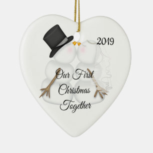 Cute Snögubbe par Första julen tillsammans 2019 Julgransprydnad Keramik