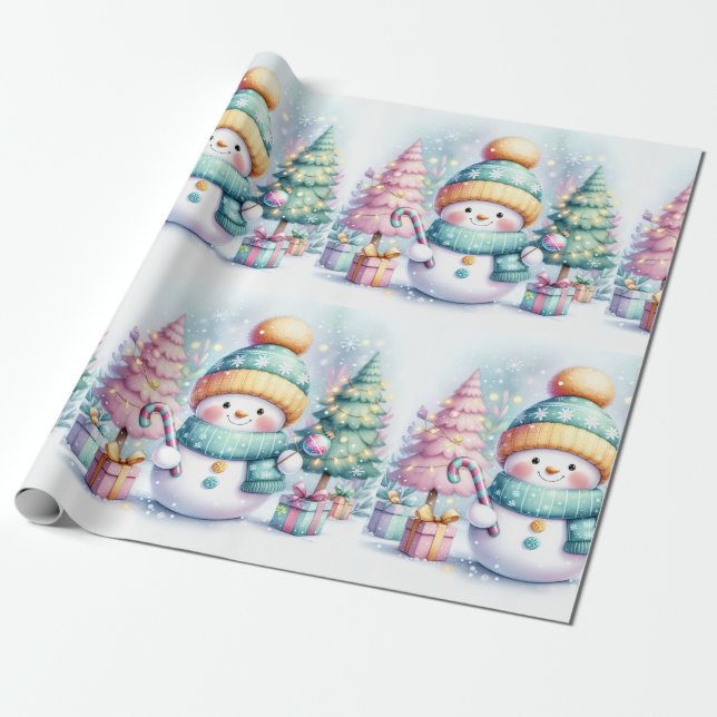 Cute Snögubbe Pastel-jul - stor  Presentpapper (Utrullad)