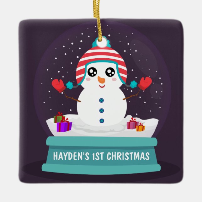 Cute Snögubbe Personlig Baby Första jul Julgransprydnad Keramik (Framsida)