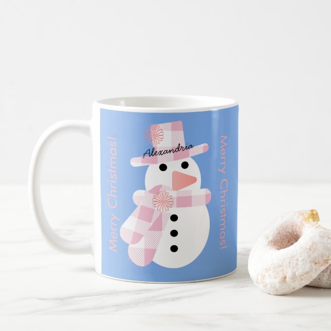 Cute Snögubbe Personlig God jul Kaffemugg (Med munk)
