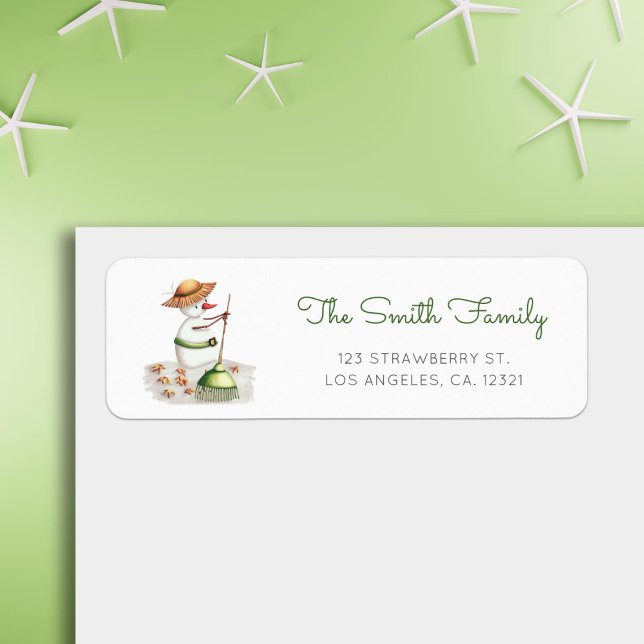 Cute Snögubbe Raking Löv Fall Returadress Returadress Etikett (Skapare uppladdad)