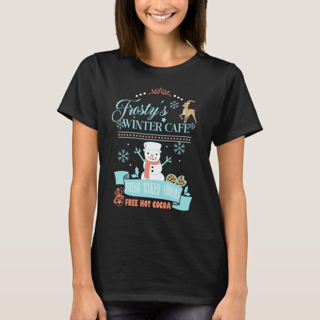 Cute Snögubbe Retro Winter Cafe T Shirt (Framsida)