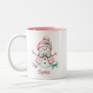 Cute Snögubbe Rosa Grönt Personlig mugg