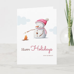 Cute Snögubbe, rostningsmarmallow Rosa jul Helgkort