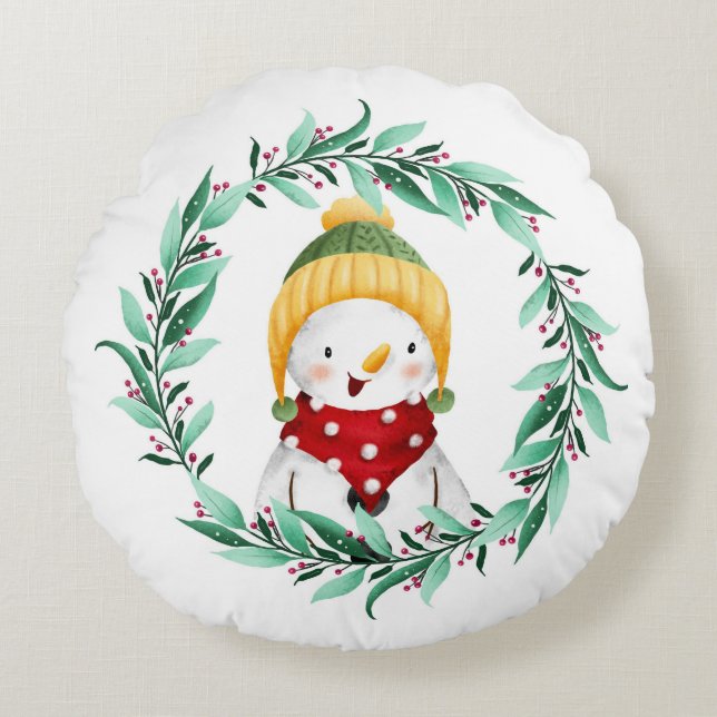 Cute Snögubbe Round Pillow Rund Kudde (Framsidan)