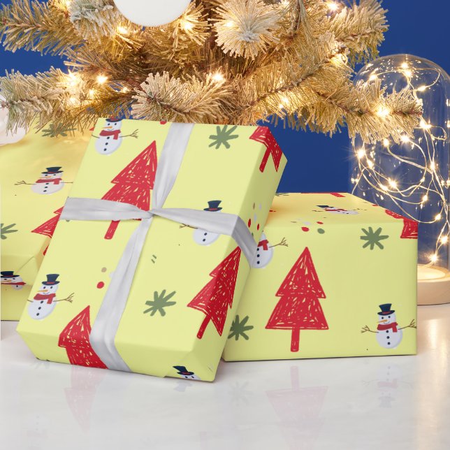 Cute snögubbe Santa Julafton träd, sjölösa mönster Presentpapper (Helgdagar)