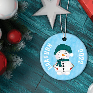 Cute Snögubbe Scarf Hat jul Julgransprydnad Keramik