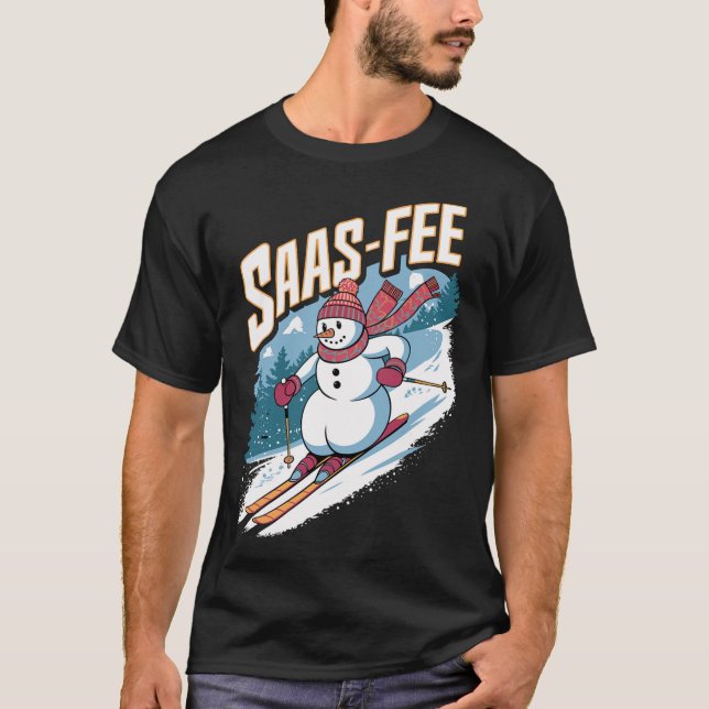 Cute Snögubbe Skiing T Shirt (Framsida)