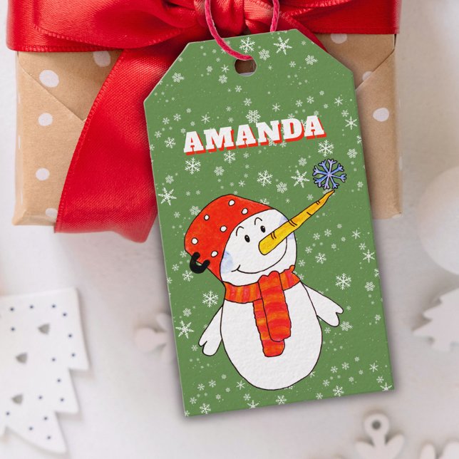 Cute Snögubbe Snöflingor Barn Namn Presentetikett (Skapare uppladdad)