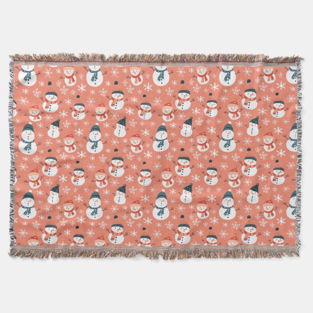 Cute Snögubbe Snowflake Seamless Mönster jul Filt (Framsidan)