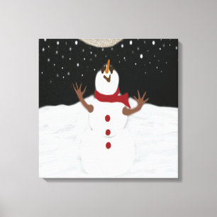 Cute Snögubbe som gillar målningen Måne Canvastryck