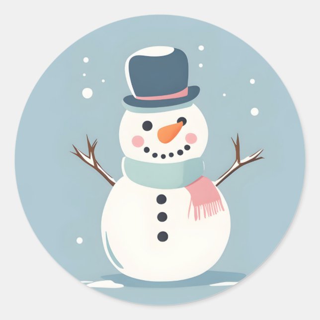 Cute Snögubbe Sticker Runt Klistermärke (Framsida)