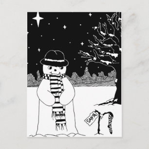 Cute snögubbe svartvit julillustration helg vykort