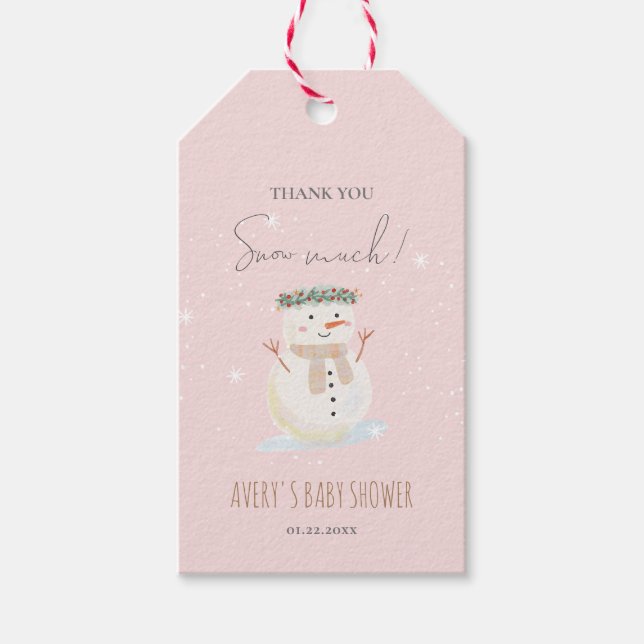 Cute Snögubbe Tack Snö Mycket Presentetikett (Framsidan)