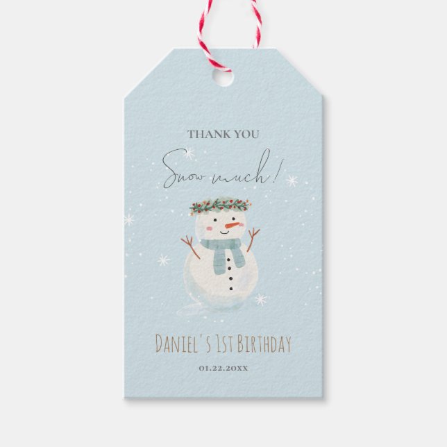 Cute Snögubbe Tack Snö Mycket Presentetikett (Framsidan)