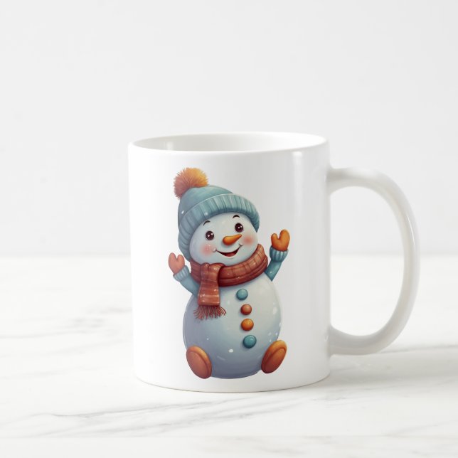 Cute Snögubbe Teal Orange Winter Coffee Mugg (Höger)