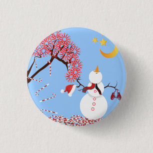 Cute Snögubbe Tittar upp vid Måne-knappen Knapp