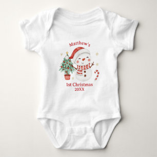 Cute Snögubbe Träd Candy cane Första julen första  T Shirt